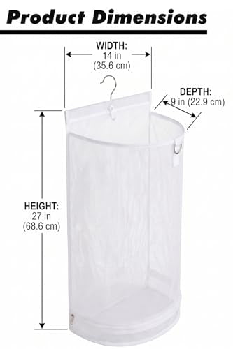 ALYER Hanging Semi Round Storage Mesh Bag,Collapsible Laundry Hamper Basket with Durable Hanger (White) - color: White