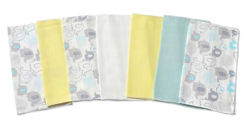 Deyzi Washcloths, 100% Cotton Ultra Soft Absorbent Wipes, Newborn Face Towel, Pack of 7, Reusable Quick Dry Baby Wipes for Sensitive Skin, 7 x 7 inches (Multi Color), Uni10
