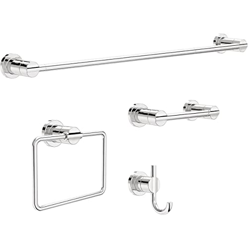 Delta Nicoli (1-Pack) Hand Towel Holder Polished Chrome Towel Racks for Bathroom Wall Square Towel Ring Holder for Bath Towel Hanger for Kitchen, Bathroom Accessories NIC46-PC
