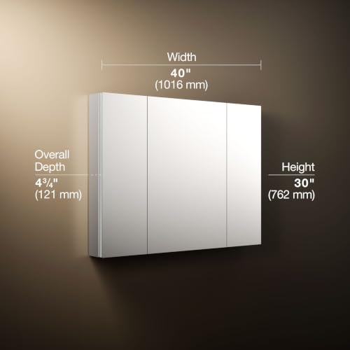 Kohler 99010-NA Verdera® Three-Door Bathroom Medicine Cabinet with Mirror, Surface-Mount Installed or Recessed Medicine Cabinet, Anodized Aluminum, 40 in. W x 30 in. H - size: 40" W x 30" H, style: Standard