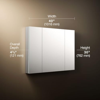 Kohler 99010-NA Verdera® Three-Door Bathroom Medicine Cabinet with Mirror, Surface-Mount Installed or Recessed Medicine Cabinet, Anodized Aluminum, 40 in. W x 30 in. H - size: 40" W x 30" H, style: Standard