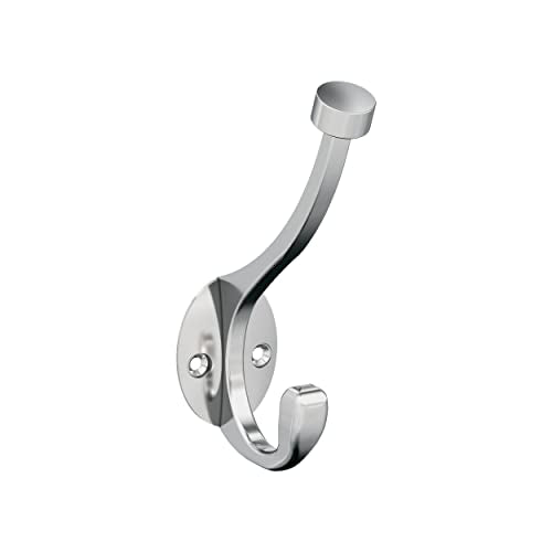 Amerock Adare Double Prong Polished Chrome Wall-Mounted Hook | Decorative wall hook in durable zinc construction for coats, hats, bags, towels, and everyday organization