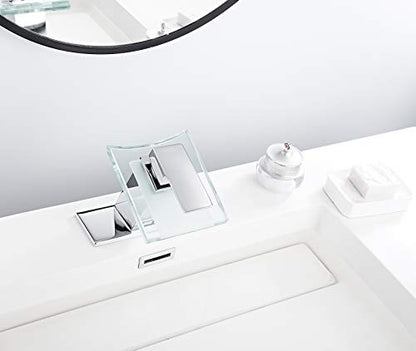 One Hole Lavatory Basin Sink Bathroom Faucet Chrome Waterfall Glass Spout | Single Handle Bathroom Sink Faucet Mixer Tap Modern Deck Mount Plumbing Fixtures Unique Design - color: Chrome, style: No Led