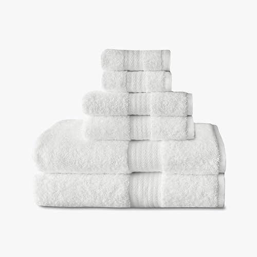 1888 Mills 6 Piece 600 GSM Luxury Towel Set, 2 Bath Towels, 2 Hand Towels and 2 Washcloths, Premium Cotton Blend, Super Soft and Highly Absorbent Towels for Bathroom, Hotels and Gym, White - color: Bright White, size: Towel Set (Pack of 6)