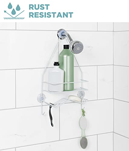 Zenna Home Rust Resistant Hanging Shower Caddy, Over the Shower Head Caddy with 1 Wide Shelf and Built In Soap Dish, Steel Bathroom Hanging Organizer, White - size: 1 Shelf and Soap Dish, style: Wide
