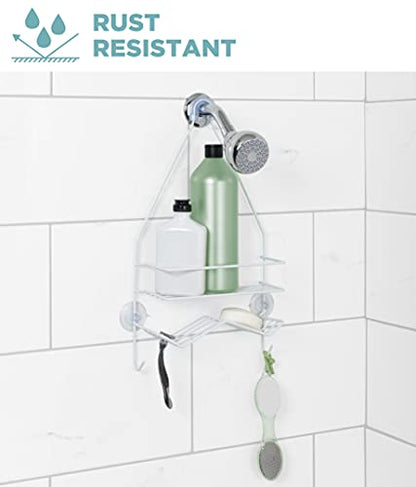 Zenna Home Rust Resistant Hanging Shower Caddy, Over the Shower Head Caddy with 1 Wide Shelf and Built In Soap Dish, Steel Bathroom Hanging Organizer, White - size: 1 Shelf and Soap Dish, style: Wide