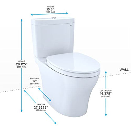 TOTO Aquia IV WASHLET+ Two-Piece Elongated Dual Flush 1.28 and 0.9 GPF Toilet with CEFIONTECT, Cotton White - MS446124CEMGN#01