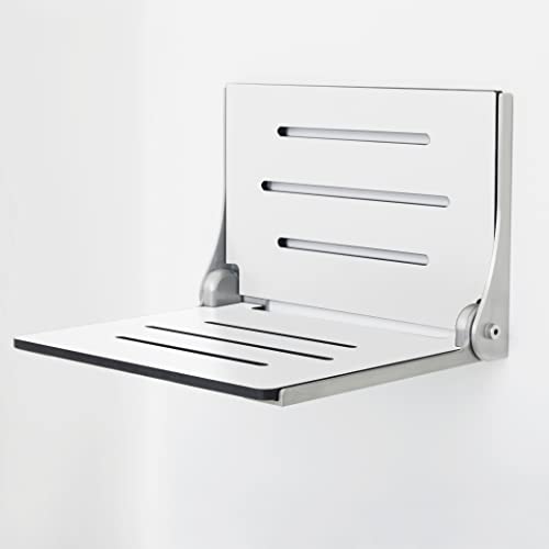 Seachrome Lift-Assist High Back Silhouette Folding Wall Mount Shower Bench, White Seat with Silver Frame - color: White Seat With Silver Frame