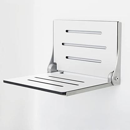Seachrome Lift-Assist High Back Silhouette Folding Wall Mount Shower Bench, White Seat with Silver Frame - color: White Seat With Silver Frame