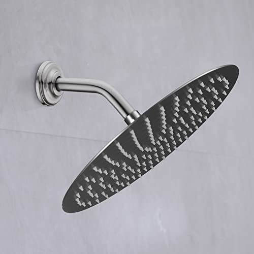 6 Inch Brushed Nickel Shower Arm and Flange Angled Head Pipe | Stainless Steel Wall Mounted Curved Gooseneck, Bathroom Extension Shower Neck - color: Brushed Nickel, style: 6 inch