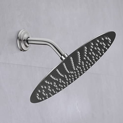 6 Inch Brushed Nickel Shower Arm and Flange Angled Head Pipe | Stainless Steel Wall Mounted Curved Gooseneck, Bathroom Extension Shower Neck - color: Brushed Nickel, style: 6 inch