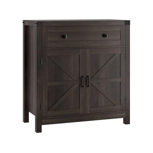 HOSTACK Kitchen Storage Cabinet, Farmhouse Coffee Bar Cabinet, Dark Brown | Small Buffet Cabinet with Doors & Wide Drawer, Wood Sideboard Buffet, Entry Table w/ Adjustable Shelf for Dining Living Room - color: Dark Brown