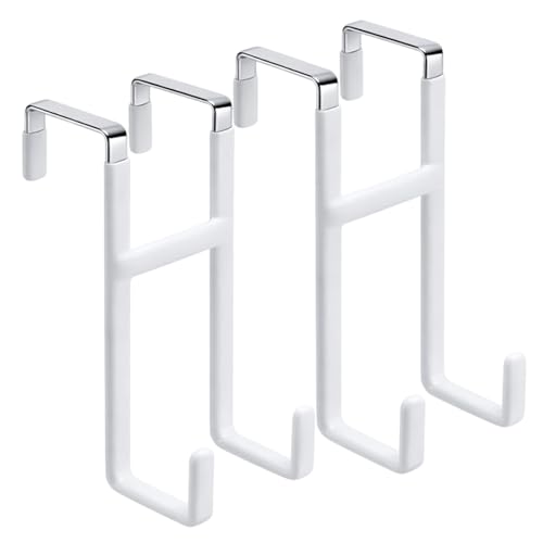 Dntorx Over The Door Hooks 2 Pack, White Door Hanger, Metal Over Door Hook | Waterproof And Rustproof, Aluminum Alloy, Scratch-Free Silicone Pads, Noise-Reducing, No Drilling, Fits 0.7–1.4 In Doors - color: White