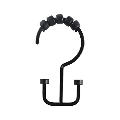 HK1BK Deco Flat Double Roller Shower Curtain Hooks; Black - color: Black