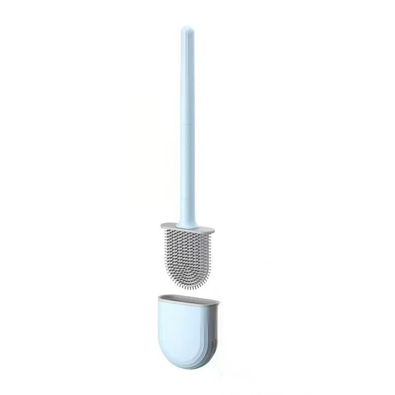 RV Silicone Toilet Brush with Holder, Drill-Free Wall Mounted Toilet Bowl Cleaner, Anti-Drip Anti-Roll Compact Brush for RV Camper & Small Bathroom (Blue) - color: Blue