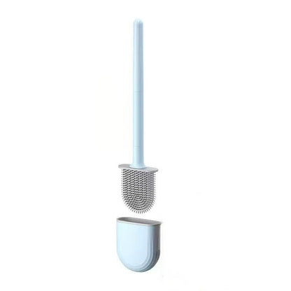 RV Silicone Toilet Brush with Holder, Drill-Free Wall Mounted Toilet Bowl Cleaner, Anti-Drip Anti-Roll Compact Brush for RV Camper & Small Bathroom (Blue) - color: Blue