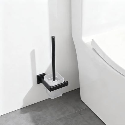 Matte Black Toilet Brush and Holder Set, NEWRAIN Wall Mounted Toilet Bowl Brush with Long Handle, Stainless Steel Toilet Brushes for Bathroom-Space Saving - color: Matte Black