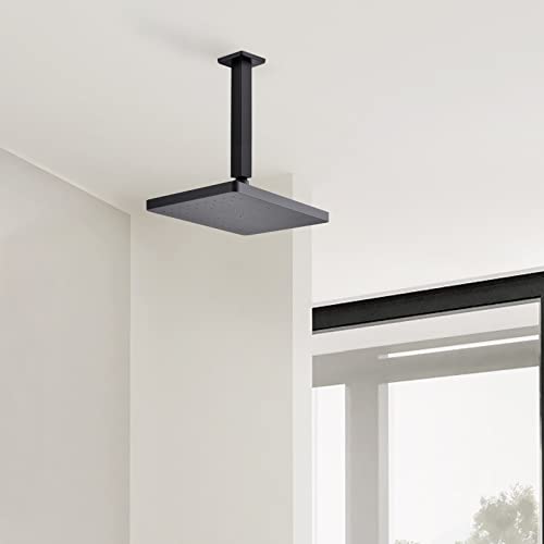 8 Inch Matte Black Square Ceiling Mount Shower Arm and Flange ﻿ | Stainless Steel Rain Straight Shower Head Extension Pipe - color: Matte Black, style: 8 Inches