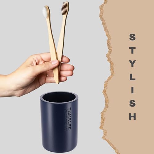 Bathroom Cup, Toothbrush & Toothpaste Holder, Resin, Matte Navy Blue | Compact, Vanity Organizer for Toothbrushes, Razors & Makeup Brushes, Easy to Clean Surface, Durable Construction - color: Navy Blue