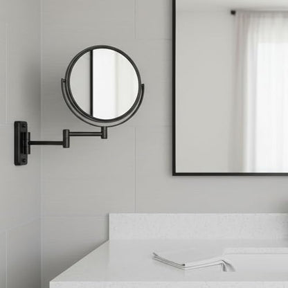 JERDON Wall-Mounted Makeup Mirror - 5X Magnification - Black - JP7506BK | 8" Round Frame, 13.5" Wall Extension Arm - color: Black, size: 5X Magnification