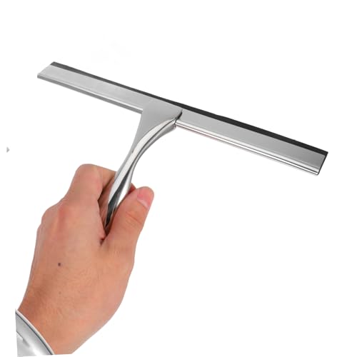 CALLARON Shower Squeegee with Hook Holder Stainless Steel Wiper for Bathroom and Glass Doors Streak-Free Scraper for Mirrors Tiles and Windows