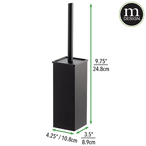 mDesign Steel Square Modern Toilet Bowl Brush and Holder for Bathroom Storage and Organization, Compact Free-Standing Design, Covered Brush - Sturdy, Deep Cleaning - Citi Collection - Matte Black - color: Matte Black