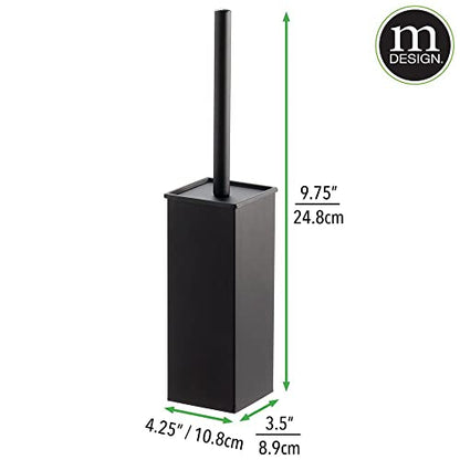 mDesign Steel Square Modern Toilet Bowl Brush and Holder for Bathroom Storage and Organization, Compact Free-Standing Design, Covered Brush - Sturdy, Deep Cleaning - Citi Collection - Matte Black - color: Matte Black