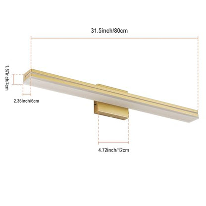 SineRise LED Modern Bathroom Vanity Light Fixtures (32-Inch, 3000K/4000K/6000K, Dimmable), Gold Modern Acrylic Bathroom Wall Lighting Fixtures Over Mirror - color: Gold, size: 32-Inch
