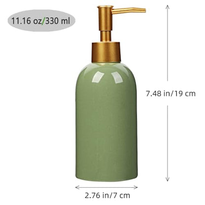 Classic Cylindrical Soap Dispenser, Multi-Color Ceramic Bottle(Green) | Soap Dispenser with Gold Rust-Proof Pump - color: Green