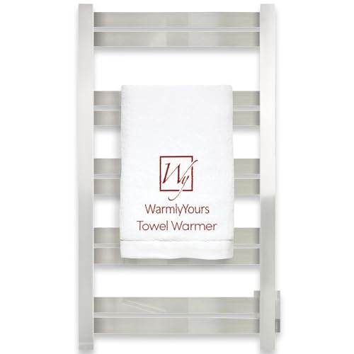 WarmlyYours Grande Heated Towel Rack, 10 Bars, Polished Stainless Steel | Wall-mounted electric towel warmer rack and dryer, 120V hardwired, flat heated bars for towels and bathrobes - color: Polished Stainless Steel, size: 10 Bars