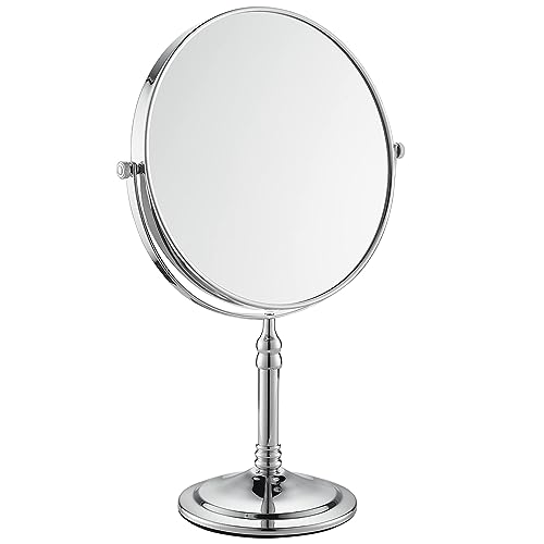 Silver Makeup Mirror 1X/10X Free Standing 8 Inches 360 Swivel Dual-Sided Tabletop Makeup Mirror, Metal - color: Chrome