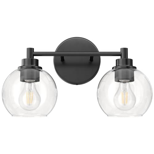 VONLUCE 2 Light Bathroom Vanity Light Fixtures, Black Finish | Globe Glass Shades, E26 Sockets, Easy to install, Vanity Lights for Bedroom Hallway Living Room - color: Black, size: 2-Light