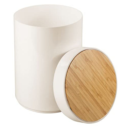 mDesign Plastic Round Trash Can Small Wastebasket - Garbage Bin Container with Swing-Close Lid - Bathroom Garbage Basket - Holds Waste, Recycling - 1.3 Gallon - Basa Collection - Cream/Beige/Natural - color: Natural/Cream