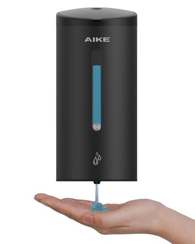 AIKE Classic Automatic Soap Dispenser,25oz for Bathroom,Matteblack AK1205E | 5-Level Adjustable and Savety Key for Commercial(4*AA Batteries Not Included),No-drill and Screw Wall Mount for Space-Saving - color: Matteblack Stainless Steel