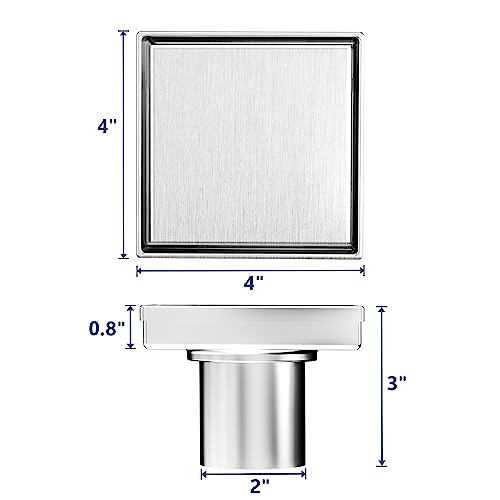 Neodrain 4" Brushed Square Shower Drain with Removable Tile Insert Grate | 304 Stainless Steel Tile Square Drain, Hidden Drain,Easy to Clean, Waterproof & Sturdy Shower Drain, CUPC Certified - color: Brushed, size: 4 IN
