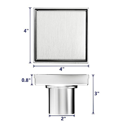 Neodrain 4" Brushed Square Shower Drain with Removable Tile Insert Grate | 304 Stainless Steel Tile Square Drain, Hidden Drain,Easy to Clean, Waterproof & Sturdy Shower Drain, CUPC Certified - color: Brushed, size: 4 IN