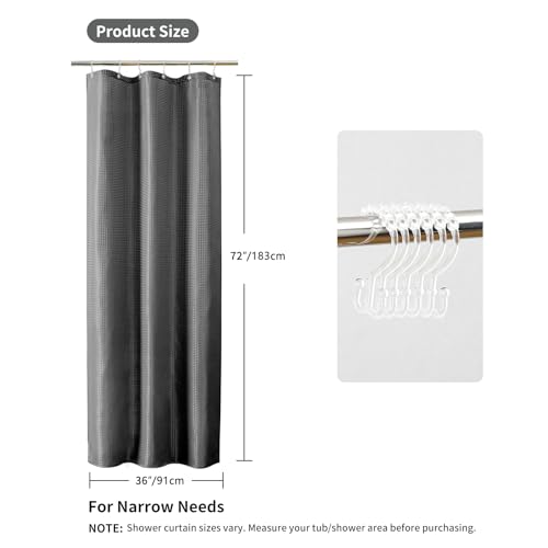 QiyI 3 in 1 Waffle Shower Curtain Set with Liner, Charcoal Grey, 36 x 72 | Shower Curtain and Liner Set with Hooks, Waterproof Stall Bathroom Curtain with PEVA Liner & 6 Double Sided Plastic Rings - color: Charcoal Grey, size: 36"W x 72"L (Pack of 1)
