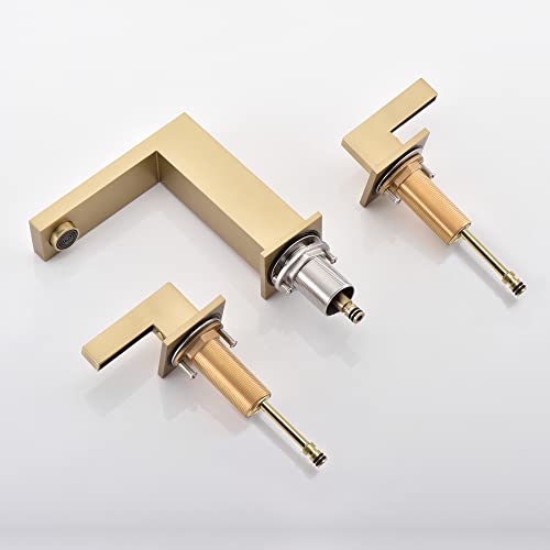 sumerain Brushed Gold 8 Inch Widespread Bathroom Faucet 2 Handle Lavatory Faucet Solid Brass, with Quick Connect Hose - color: Brushed Gold