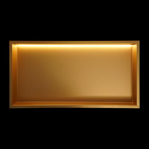 Shower Niche, 25 x 13 inch Recessed Wall Niche with LED Light Strip, Heavy-Duty Stainless Steel Modern Shampoo Storage Organizer, Sealed Waterproof, Durable & Easy to Install, Gold - color: Gold