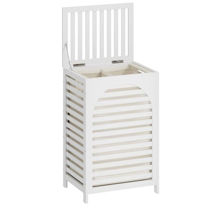 Laundry Hamper with Lid,Bamboo Large Waterproof Clothes Laundry Basket,Removable Washing Bags with Handles,clothes basket (White) - color: White