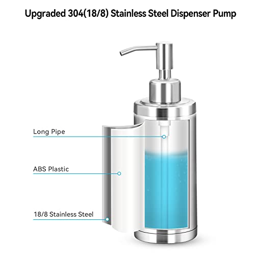 Countertop Hand Soap Dispenser, Refillable Stainless Steel Soap Pump Bottle for Bathroom & Kitchen, Free Standing - 300ml, Brushed Nickel - color: Brushed Nickel