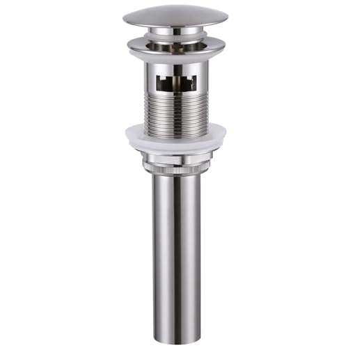Angle Simple Bathroom Sink Stopper, Brass Pop Up Sink Drain, Brushed Nickel | Only for Sink with Overflow Hole, Fit Drain Hole with 1.61 to 2 Inches Diameter, Fast Drainage - color: Brushed Nickel