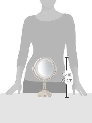 JERDON Lighted Makeup Mirror with 7X Magnification - Nickel - LT856N | Two-Sided 1X View, 8.5" Round Frame, Halo Lighting, 16" Tall