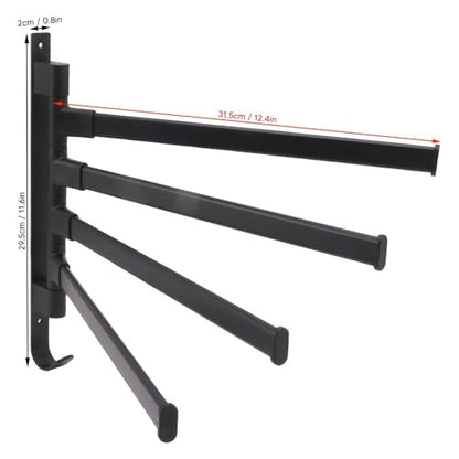 Black Aluminum Swivel Towel Bar, Wall Mounted 180 Degree Rotating Multi-Arm Towel Rack with Bottom Hook for Bathroom Kitchen(4-Arm) - size: 4-Arm