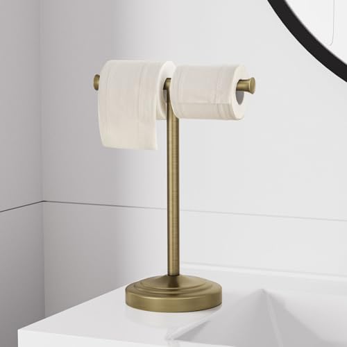 RUMOSE Antique Brass Hand Towel Holder Stand Countertop Towel Rack | 13 Inch Bathroom Kitchen Vanity T-Shape Towel Stand Free Standing Stainless Steel Towel Bar Towel Ring - color: Antique Brass