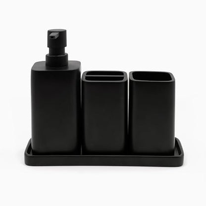 Bathroom Accessory Sets, 4 Pieces Bathroom Accessories Complete Set Vanity Countertop Accessory Set, Includes Lotion Dispenser Soap Pump, Tumbler, Toothbrush Holder and Tray (Matte Black) - color: Matte Black