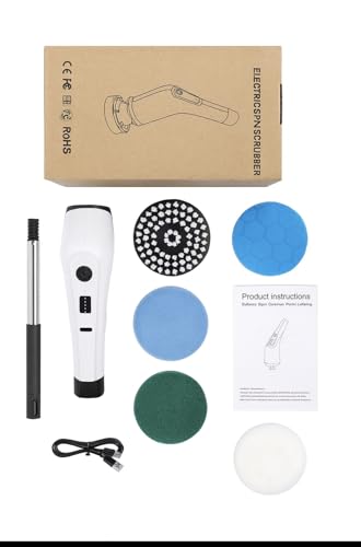 Electric Spin Scrubber, Cordless Cleaning Brush Scrubber for Home, 6 Replaceable Brush Heads-90Mins Work Time, 2 Speeds for Bathroom Shower Bathtub Glass Car