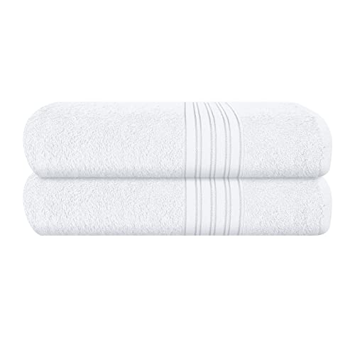 BOUTIQUO 100% Cotton 2 Pack Bath Towel Set 28x55 inches, Eco-Friendly Large Bath Towels, Compact Quickdry Lightweight Soft & Highly Absorbent Bath Towel,Ideal for Everyday Gym Travel Camp Pool - White - color: White, size: 2 Pack Bath Towel