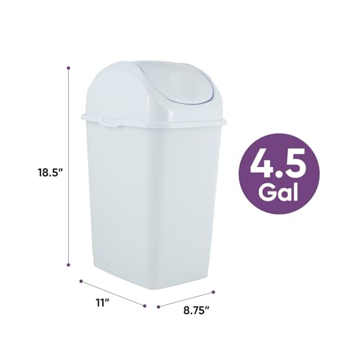 Superio Medium Trash Can with Lid 4.5 Gallon Plastic Swing Top Garbage Can Slim Waste Bin for Under Sink/Cabinet, Laundry Room, Kitchen, Office, Bedroom, Bathroom, College Dorm, 18 Qt, White - size: 4.5 Gallon, style: 1 Pack