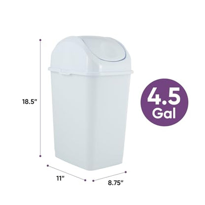 Superio Medium Trash Can with Lid 4.5 Gallon Plastic Swing Top Garbage Can Slim Waste Bin for Under Sink/Cabinet, Laundry Room, Kitchen, Office, Bedroom, Bathroom, College Dorm, 18 Qt, White - size: 4.5 Gallon, style: 1 Pack